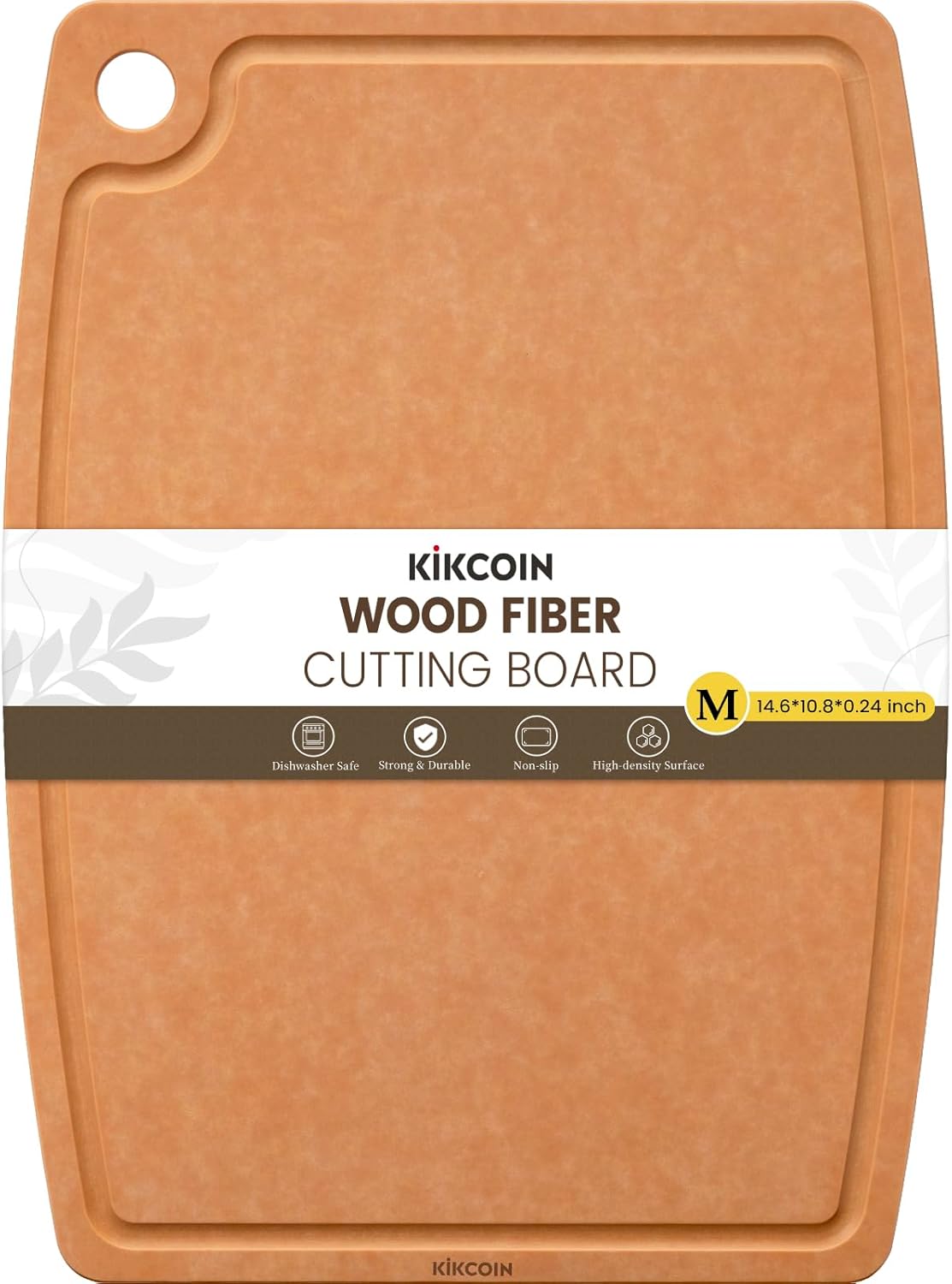Wood Cutting Board, Cutting Boards for Kitchen Dishwasher Safe Non-slip Chopping Board with Juice Groove, Wood Fiber Composite Cutting Board with Hanging Hole, 14.6"*10.8"