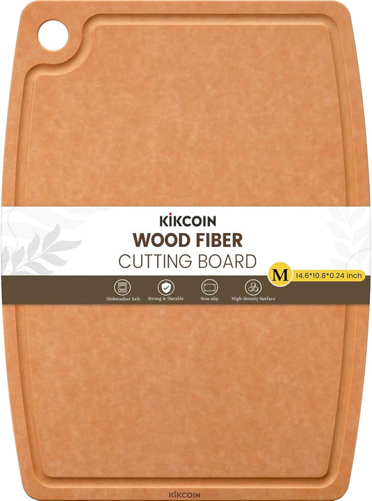 Wood Cutting Board, Cutting Boards for Kitchen Dishwasher Safe Non-slip Chopping Board with Juice Groove, Wood Fiber Composite Cutting Board with Hanging Hole, 14.6"*10.8"
