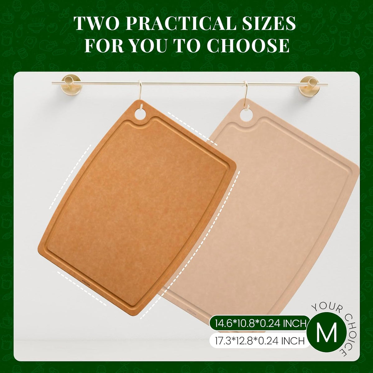 Wood Cutting Board, Cutting Boards for Kitchen Dishwasher Safe Non-slip Chopping Board with Juice Groove, Wood Fiber Composite Cutting Board with Hanging Hole, 14.6"*10.8"