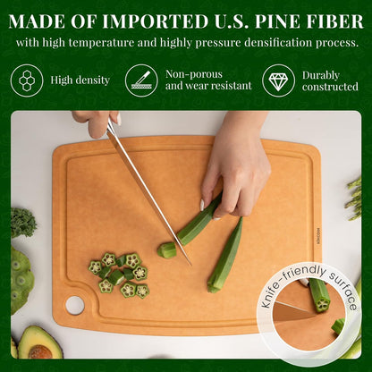 Wood Cutting Board, Cutting Boards for Kitchen Dishwasher Safe Non-slip Chopping Board with Juice Groove, Wood Fiber Composite Cutting Board with Hanging Hole, 14.6"*10.8"