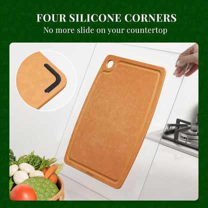Wood Cutting Board, Cutting Boards for Kitchen Dishwasher Safe Non-slip Chopping Board with Juice Groove, Wood Fiber Composite Cutting Board with Hanging Hole, 14.6"*10.8"