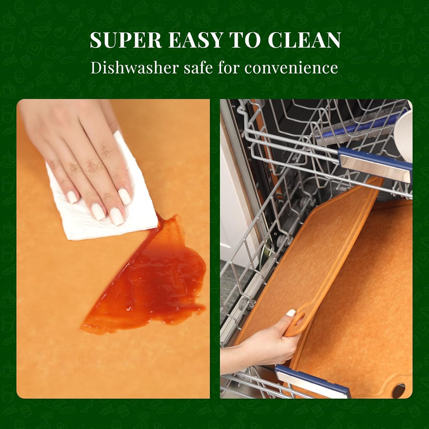 Wood Cutting Board, Cutting Boards for Kitchen Dishwasher Safe Non-slip Chopping Board with Juice Groove, Wood Fiber Composite Cutting Board with Hanging Hole, 14.6"*10.8"