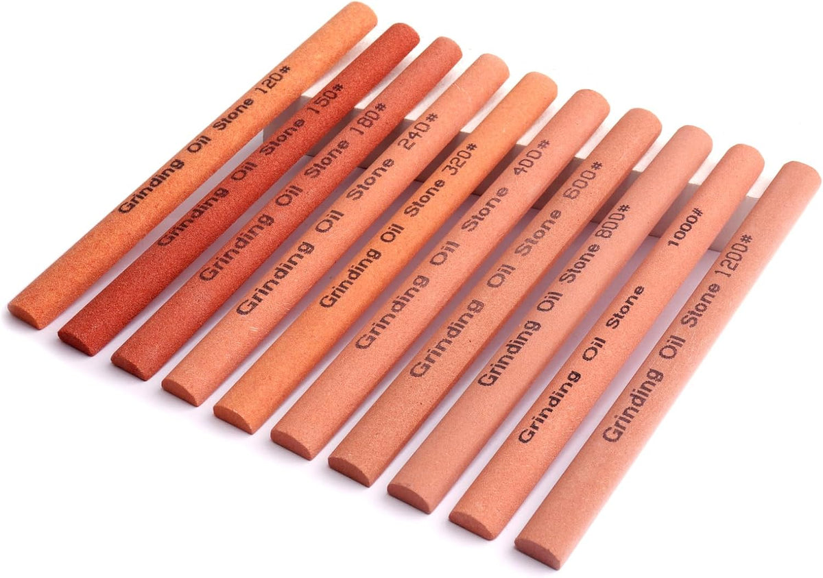 10pcs Sharpening Stone Set-10 Grit Semi Cylindrical Assorted Sizes Whetstone Sharpener Polishing Honing Stone Kit 80# 120# 180# 240# 320# 400# 600# 800# 1000# 1200#(5.91x0.47x0.24inch)