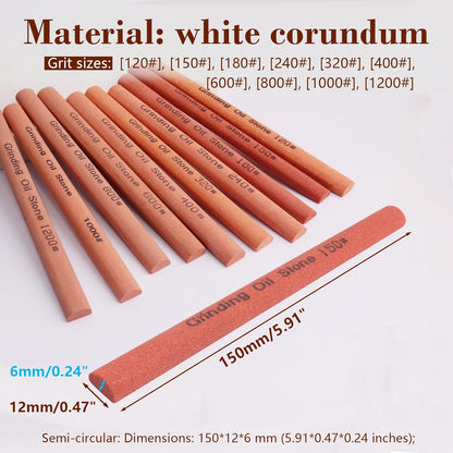 10pcs Sharpening Stone Set-10 Grit Semi Cylindrical Assorted Sizes Whetstone Sharpener Polishing Honing Stone Kit 80# 120# 180# 240# 320# 400# 600# 800# 1000# 1200#(5.91x0.47x0.24inch)