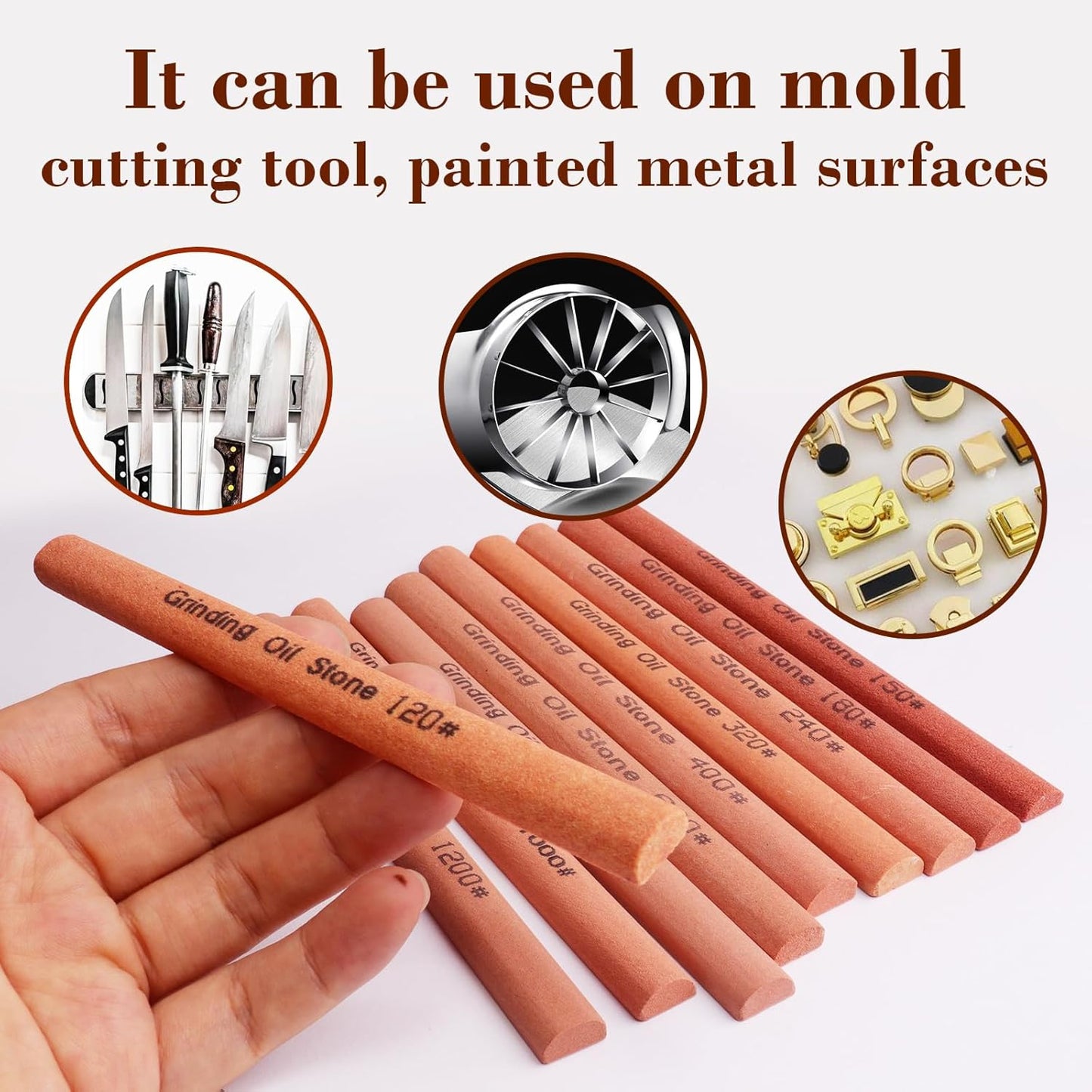 10pcs Sharpening Stone Set-10 Grit Semi Cylindrical Assorted Sizes Whetstone Sharpener Polishing Honing Stone Kit 80# 120# 180# 240# 320# 400# 600# 800# 1000# 1200#(5.91x0.47x0.24inch)