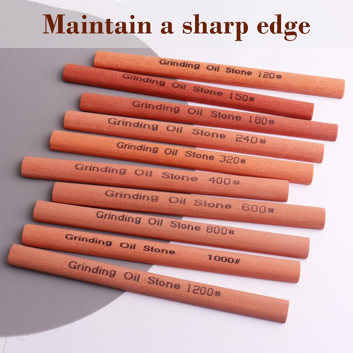 10pcs Sharpening Stone Set-10 Grit Semi Cylindrical Assorted Sizes Whetstone Sharpener Polishing Honing Stone Kit 80# 120# 180# 240# 320# 400# 600# 800# 1000# 1200#(5.91x0.47x0.24inch)