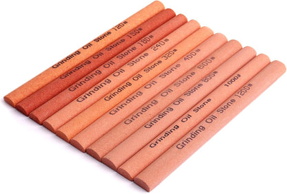 10pcs Sharpening Stone Set-10 Grit Semi Cylindrical Assorted Sizes Whetstone Sharpener Polishing Honing Stone Kit 80# 120# 180# 240# 320# 400# 600# 800# 1000# 1200#(5.91x0.47x0.24inch)