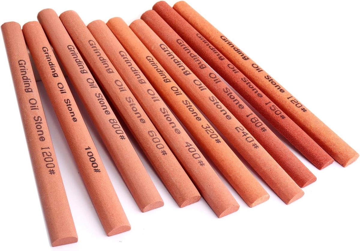 10pcs Sharpening Stone Set-10 Grit Semi Cylindrical Assorted Sizes Whetstone Sharpener Polishing Honing Stone Kit 80# 120# 180# 240# 320# 400# 600# 800# 1000# 1200#(5.91x0.47x0.24inch)