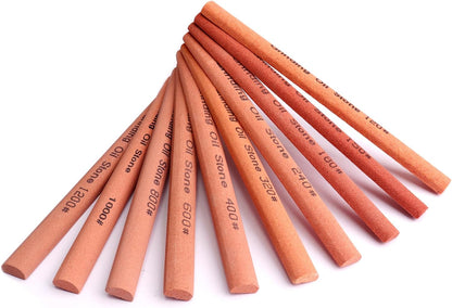 10pcs Sharpening Stone Set-10 Grit Semi Cylindrical Assorted Sizes Whetstone Sharpener Polishing Honing Stone Kit 80# 120# 180# 240# 320# 400# 600# 800# 1000# 1200#(5.91x0.47x0.24inch)