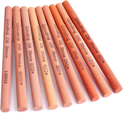 10pcs Sharpening Stone Set-10 Grit Semi Cylindrical Assorted Sizes Whetstone Sharpener Polishing Honing Stone Kit 80# 120# 180# 240# 320# 400# 600# 800# 1000# 1200#(5.91x0.47x0.24inch)