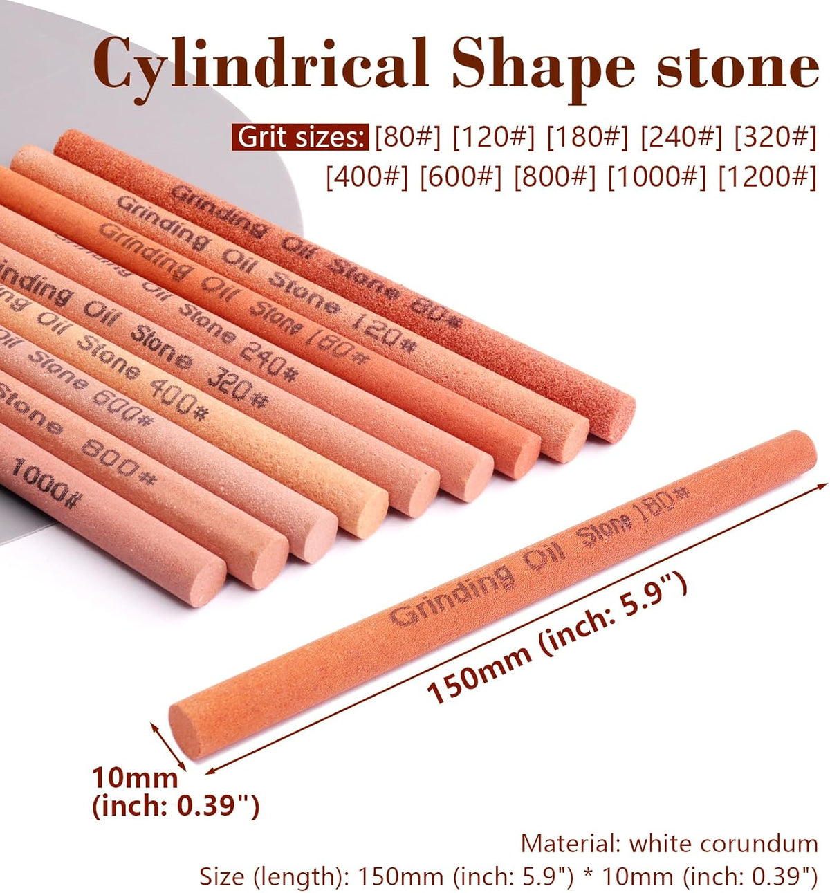 10pcs Sharpening Stone Set-10 Grit Semi Cylindrical Assorted Sizes Whetstone Sharpener Polishing Honing Stone Kit 80# 120# 180# 240# 320# 400# 600# 800# 1000# 1200#(5.91x0.47x0.24inch)