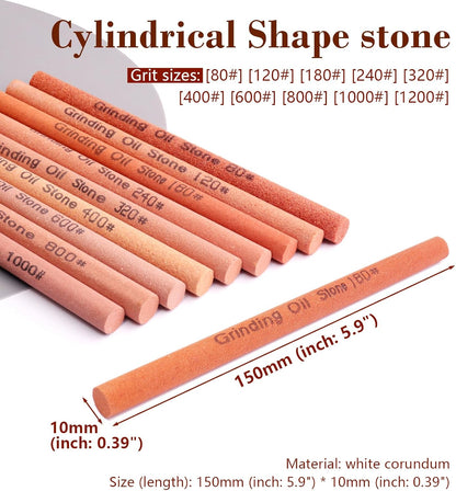10pcs Sharpening Stone Set-10 Grit Semi Cylindrical Assorted Sizes Whetstone Sharpener Polishing Honing Stone Kit 80# 120# 180# 240# 320# 400# 600# 800# 1000# 1200#(5.91x0.47x0.24inch)