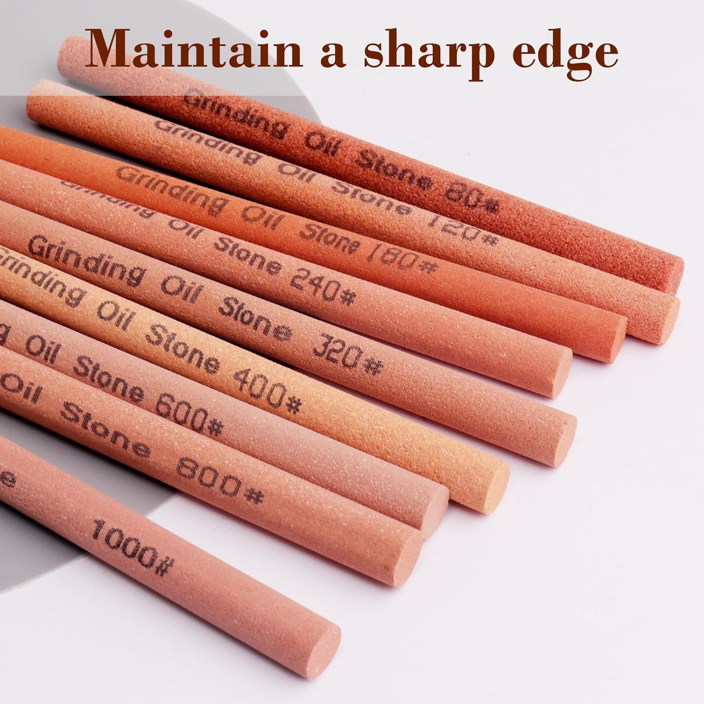 10pcs Sharpening Stone Set-10 Grit Semi Cylindrical Assorted Sizes Whetstone Sharpener Polishing Honing Stone Kit 80# 120# 180# 240# 320# 400# 600# 800# 1000# 1200#(5.91x0.47x0.24inch)