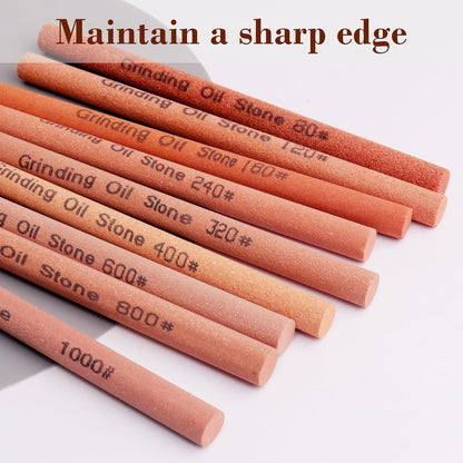 10pcs Sharpening Stone Set-10 Grit Semi Cylindrical Assorted Sizes Whetstone Sharpener Polishing Honing Stone Kit 80# 120# 180# 240# 320# 400# 600# 800# 1000# 1200#(5.91x0.47x0.24inch)