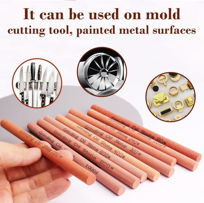 10pcs Sharpening Stone Set-10 Grit Semi Cylindrical Assorted Sizes Whetstone Sharpener Polishing Honing Stone Kit 80# 120# 180# 240# 320# 400# 600# 800# 1000# 1200#(5.91x0.47x0.24inch)