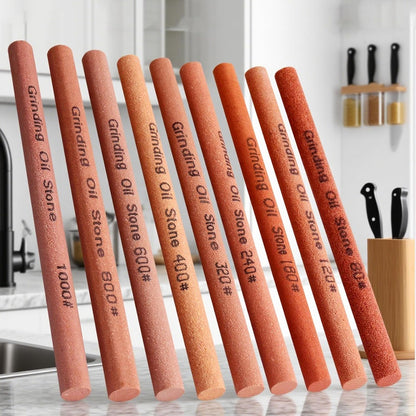 10pcs Sharpening Stone Set-10 Grit Semi Cylindrical Assorted Sizes Whetstone Sharpener Polishing Honing Stone Kit 80# 120# 180# 240# 320# 400# 600# 800# 1000# 1200#(5.91x0.47x0.24inch)