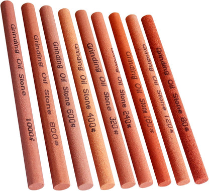 10pcs Sharpening Stone Set-10 Grit Semi Cylindrical Assorted Sizes Whetstone Sharpener Polishing Honing Stone Kit 80# 120# 180# 240# 320# 400# 600# 800# 1000# 1200#(5.91x0.47x0.24inch)