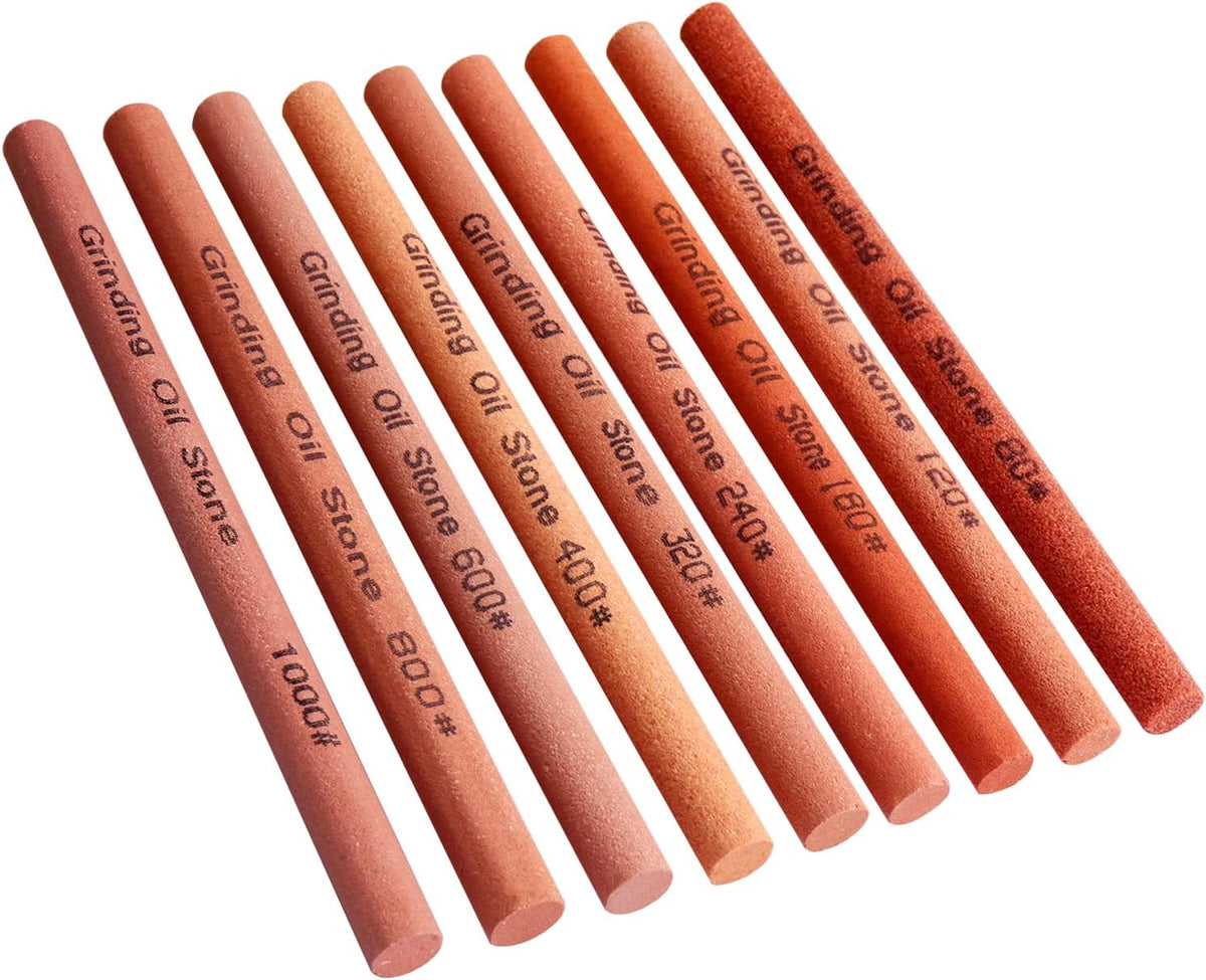 10pcs Sharpening Stone Set-10 Grit Semi Cylindrical Assorted Sizes Whetstone Sharpener Polishing Honing Stone Kit 80# 120# 180# 240# 320# 400# 600# 800# 1000# 1200#(5.91x0.47x0.24inch)