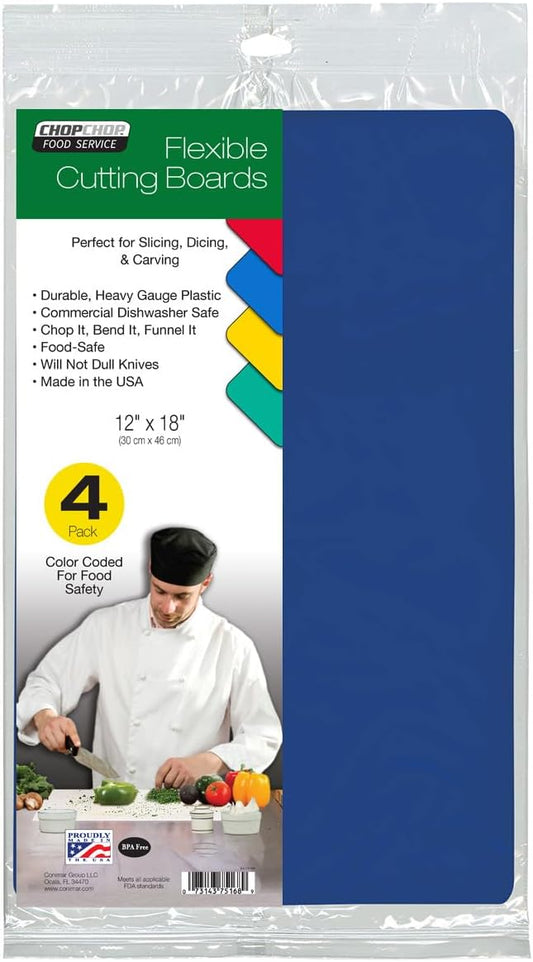 Cut N' Funnel Multi-Color Heavy Gauge Flexible Plastic Cutting Board Mats 4 Pack 18" x 12" Made in the USA BPA Free Dishwasher Safe