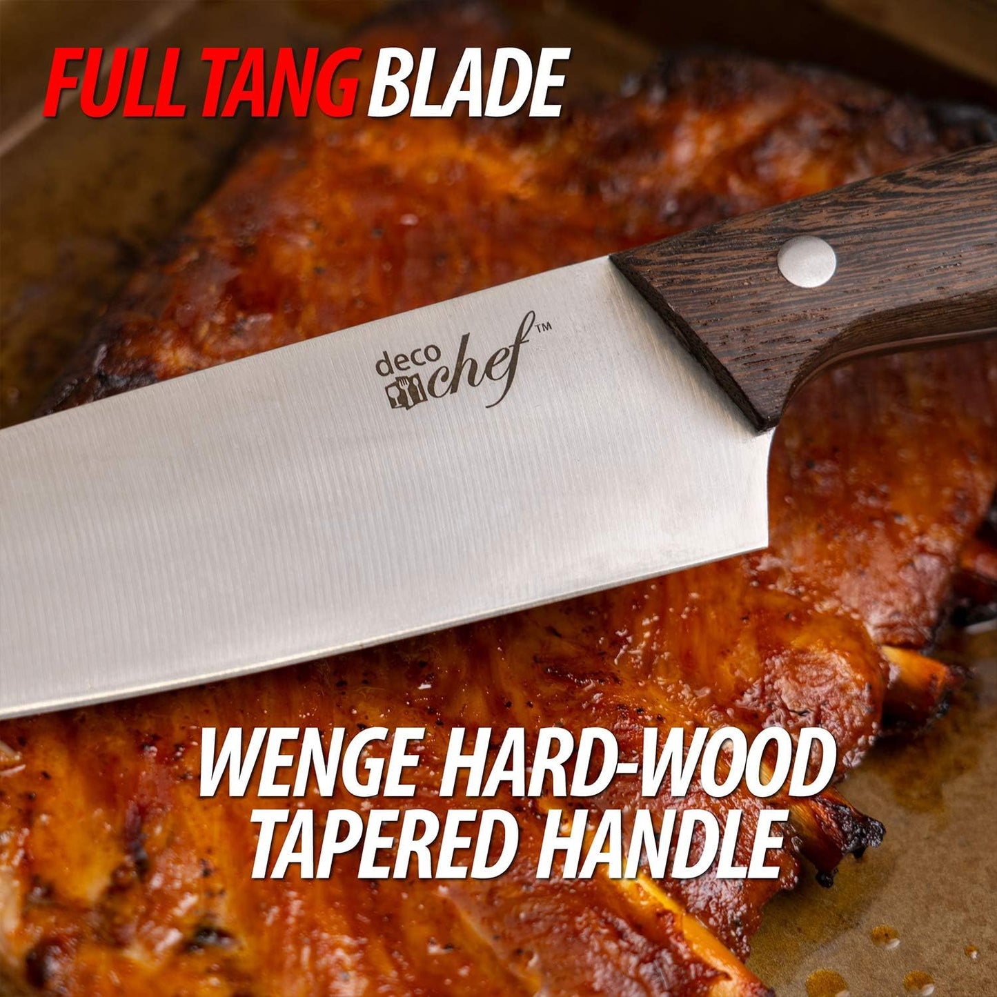 16 Piece Kitchen Knife Set Stainless Steel with Wood Handles, 8" Chef, 6.5" Cleaver, 8" Bread, 8" Slicing, 4.5" Paring, 6pcs Steak Knives, Kitchen Shears, and more