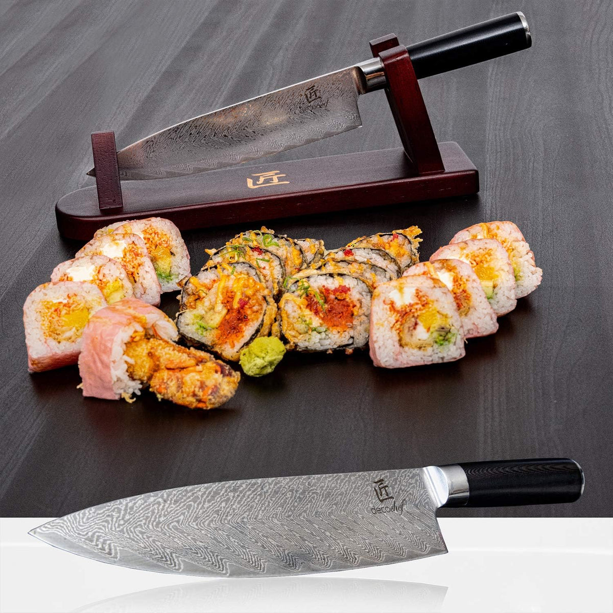 16 Piece Kitchen Knife Set Stainless Steel with Wood Handles, 8" Chef, 6.5" Cleaver, 8" Bread, 8" Slicing, 4.5" Paring, 6pcs Steak Knives, Kitchen Shears, and more