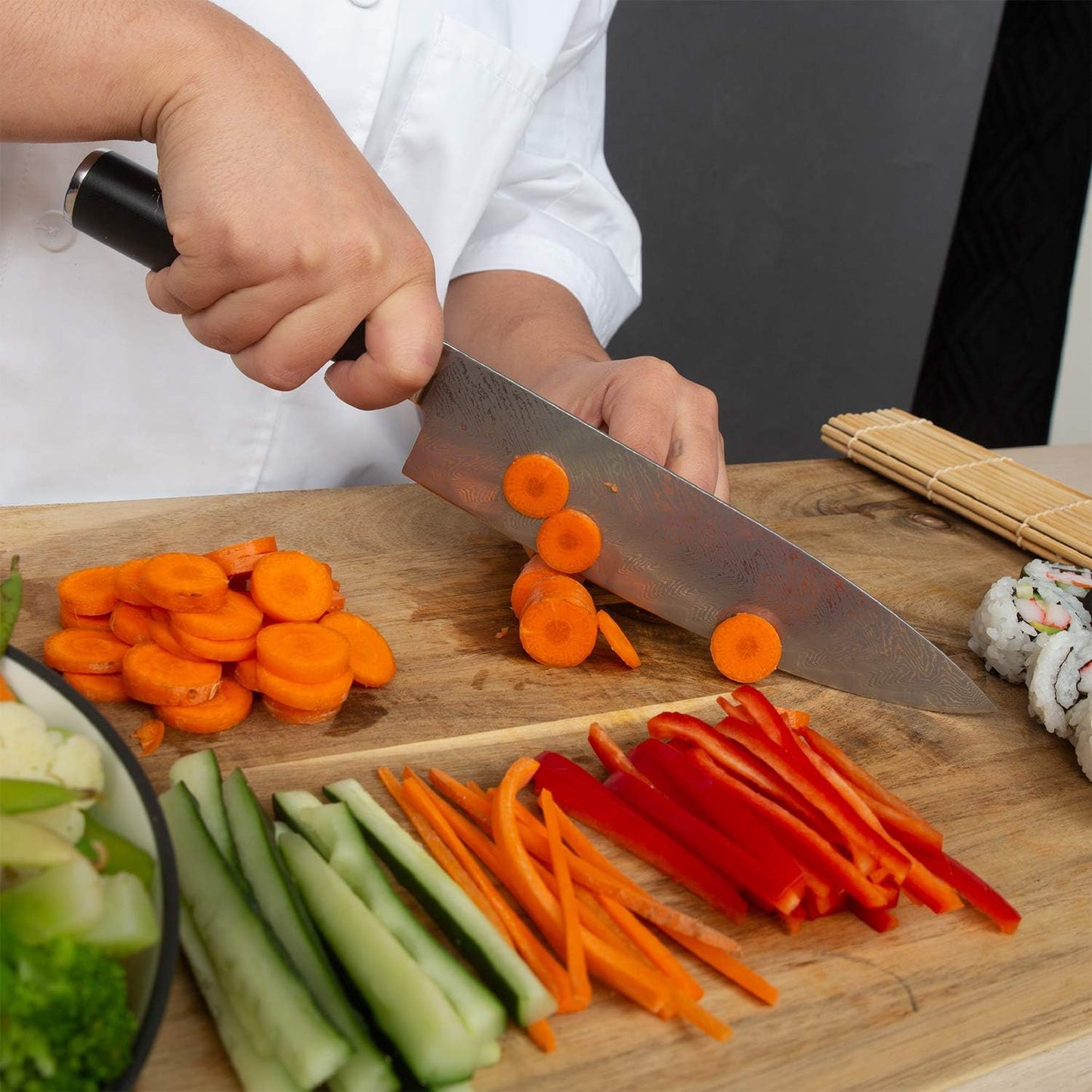 16 Piece Kitchen Knife Set Stainless Steel with Wood Handles, 8" Chef, 6.5" Cleaver, 8" Bread, 8" Slicing, 4.5" Paring, 6pcs Steak Knives, Kitchen Shears, and more