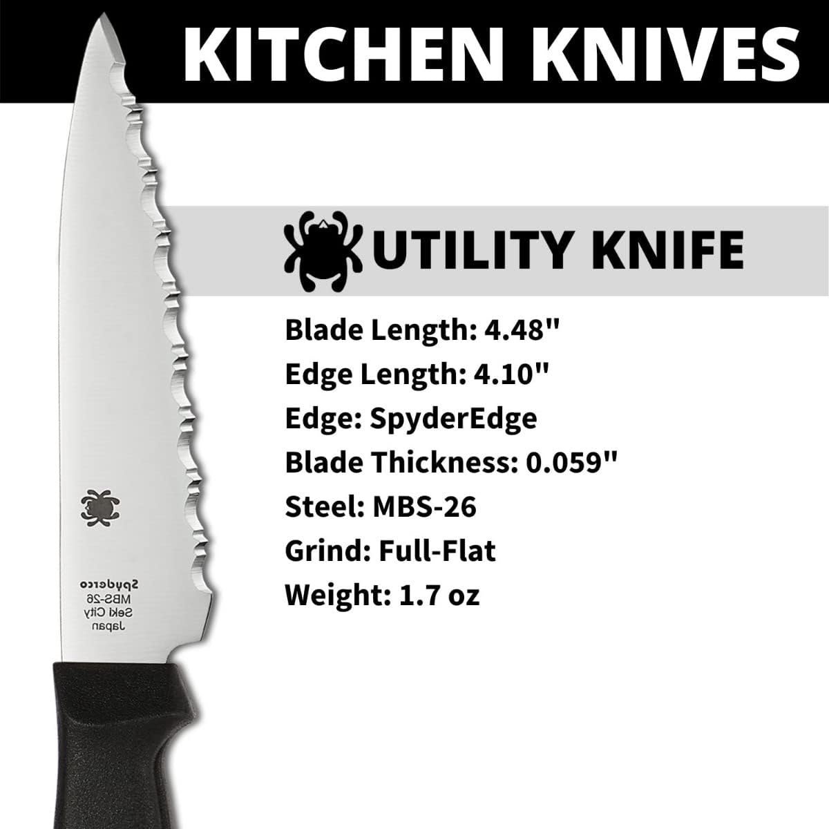 Lightweight Kitchen Utility Knife with MBS-26 Stainless Steel Blade and Polypropylene Plastic Handle