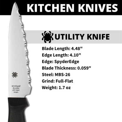 Lightweight Kitchen Utility Knife with MBS-26 Stainless Steel Blade and Polypropylene Plastic Handle