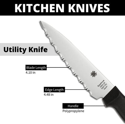 Lightweight Kitchen Utility Knife with MBS-26 Stainless Steel Blade and Polypropylene Plastic Handle
