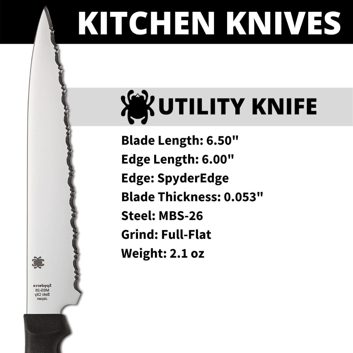 Lightweight Kitchen Utility Knife with MBS-26 Stainless Steel Blade and Polypropylene Plastic Handle