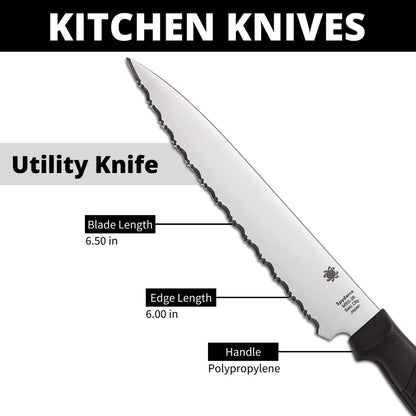 Lightweight Kitchen Utility Knife with MBS-26 Stainless Steel Blade and Polypropylene Plastic Handle