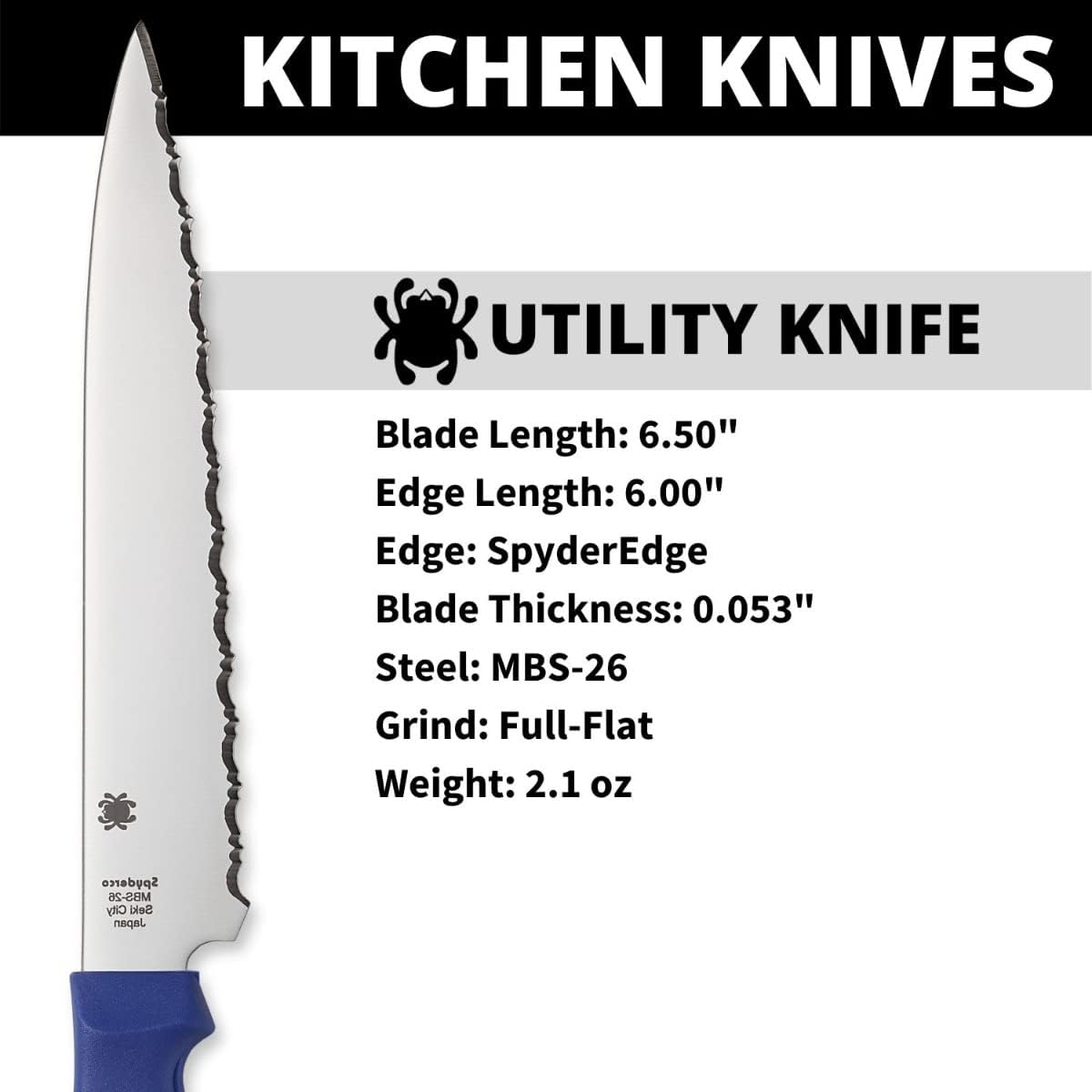 Lightweight Kitchen Utility Knife with MBS-26 Stainless Steel Blade and Polypropylene Plastic Handle