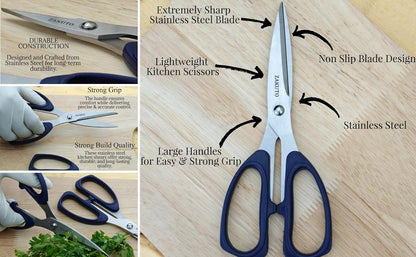 Kitchen Shears 2 Pack – Heavy Duty Stainless Steel Food Scissors for Meat, Poultry & Cooking, Sharp Multipurpose Kitchen Cutting Shears, Dishwasher Safe (6” & 8”)