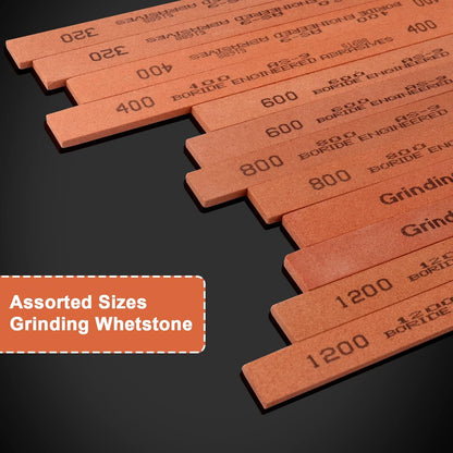 Sharpening Stone Set, 12pcs Knife Whetstones Set White Corundum Sharpener Honing Stone - Polishing Oil Stone Set Grits 320# 400# 600# 800# 1000# 1200#-(5.9x0.47x0.12Inch)