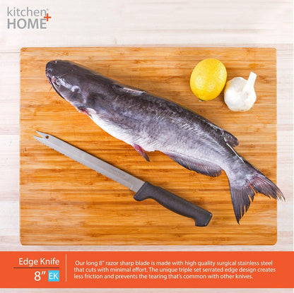 Carving Bread Knife – 8” Ultra Sharp Surgical Stainless Steel Serrated All Purpose Kitchen Knife – Never Needs Sharpening - As Seen on TV and Live Demonstration