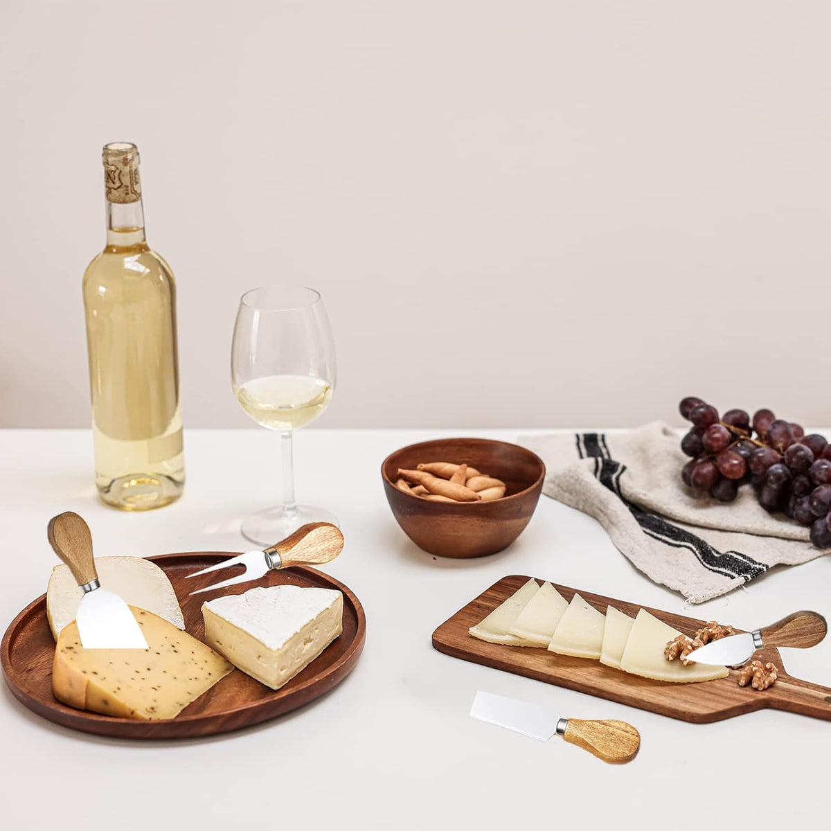 Cheese Knives with Cheese Slicer Cheese Cutter Cheese Fork,Cheese Spreading Knife for Charcuterie Boards and Cutlery Gift Set,6 Pieces Cheese Knife Set with Bamboo Wood Handle Steel Stainless