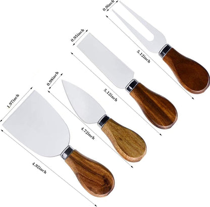 Cheese Knives with Cheese Slicer Cheese Cutter Cheese Fork,Cheese Spreading Knife for Charcuterie Boards and Cutlery Gift Set,6 Pieces Cheese Knife Set with Bamboo Wood Handle Steel Stainless