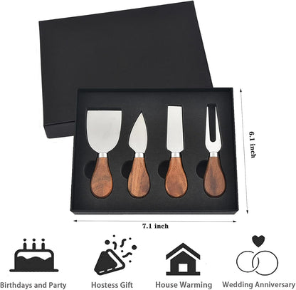 Cheese Knives with Cheese Slicer Cheese Cutter Cheese Fork,Cheese Spreading Knife for Charcuterie Boards and Cutlery Gift Set,6 Pieces Cheese Knife Set with Bamboo Wood Handle Steel Stainless