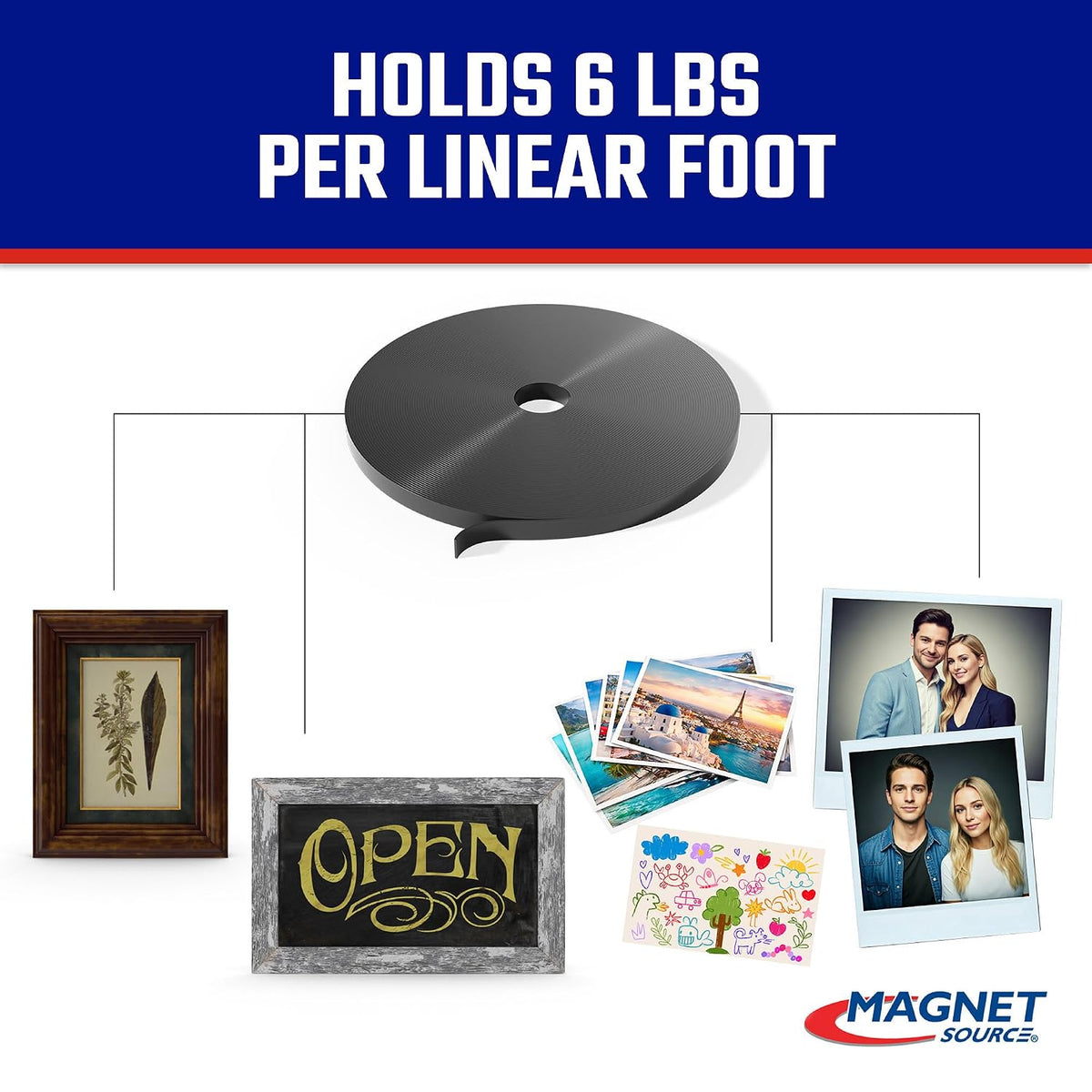 Flexible Magnet Strip - One-Sided Magnetic Strip, Cuttable Magnet, 0.5" Wide, 0.06" Thick, 100 Feet, ZGN10PBX