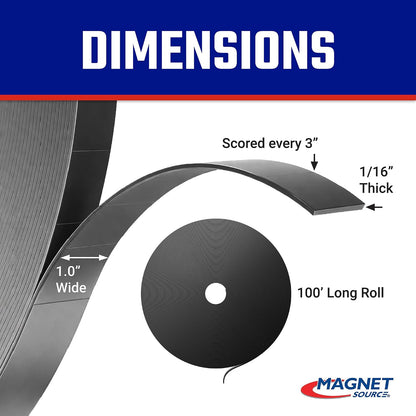 Flexible Magnet Strip - One-Sided Magnetic Strip, Cuttable Magnet, 0.5" Wide, 0.06" Thick, 100 Feet, ZGN10PBX