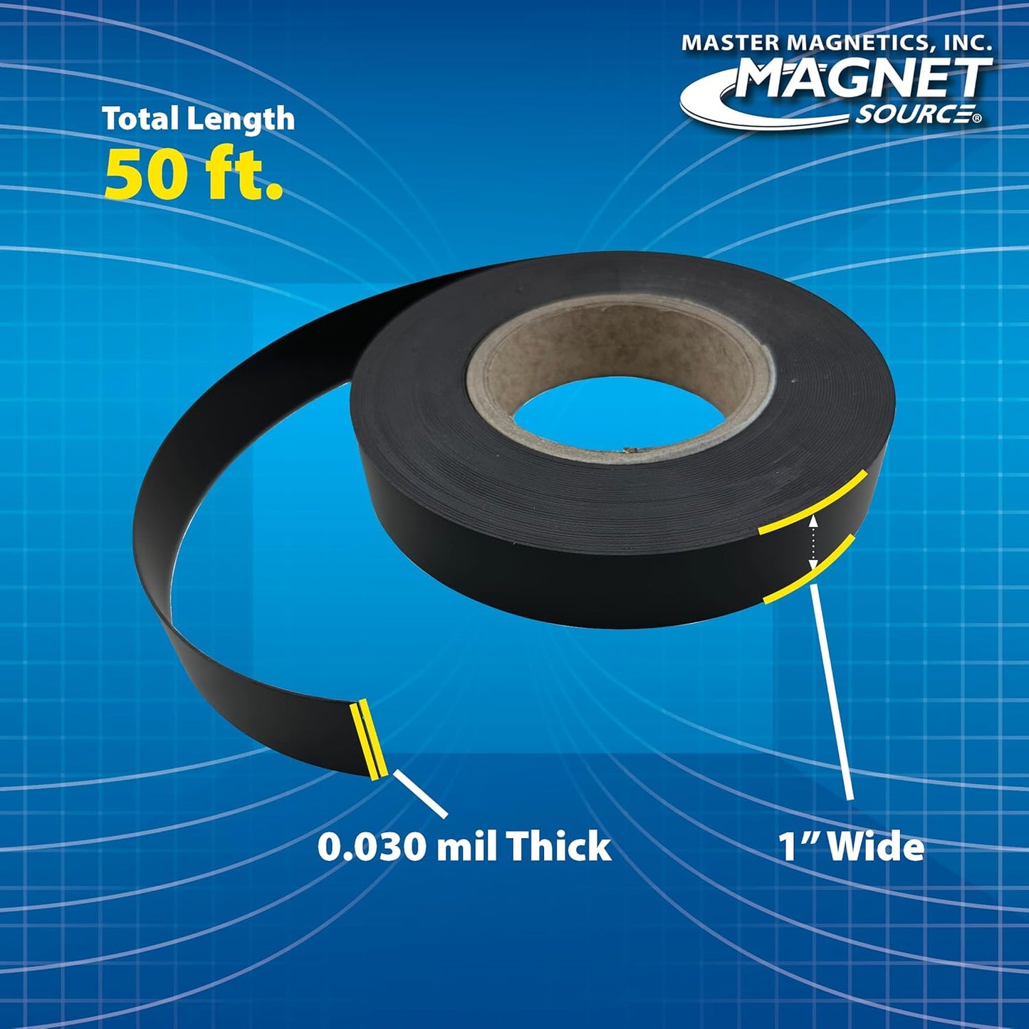 Flexible Magnet Strip - One-Sided Magnetic Strip, Cuttable Magnet, 0.5" Wide, 0.06" Thick, 100 Feet, ZGN10PBX
