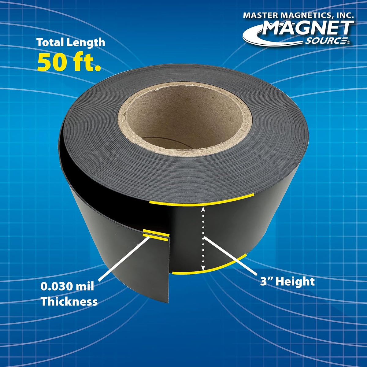 Flexible Magnet Strip - One-Sided Magnetic Strip, Cuttable Magnet, 0.5" Wide, 0.06" Thick, 100 Feet, ZGN10PBX