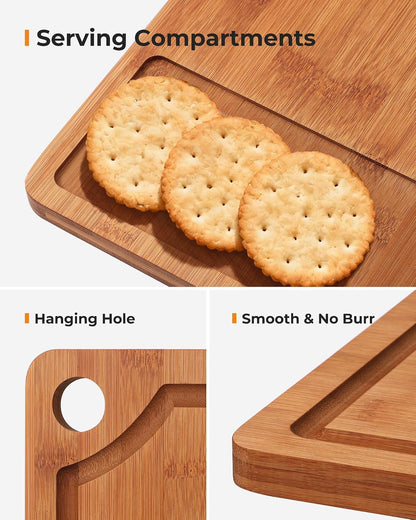 Bamboo Cutting Board for Kitchen, Knife-Friendly Wooden Cutting Boards Set
