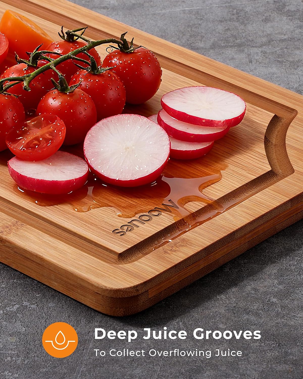 Bamboo Cutting Board for Kitchen, Knife-Friendly Wooden Cutting Boards Set