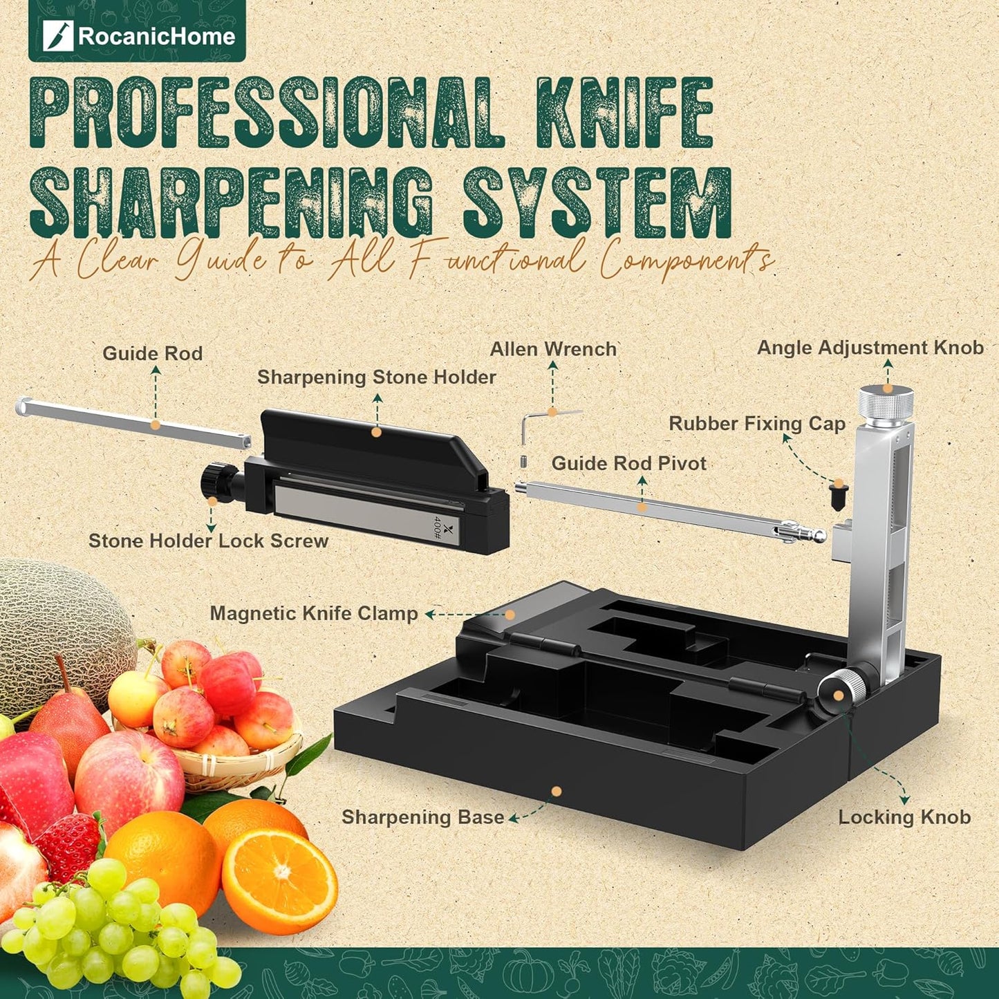 Ultra-Portable Knife Sharpener, Assemble & Use Anywhere with 4 Diamond Stones (240 to 2000 Grit), Angle Adjustable & Magnetic Clamp for Kitchen, Outdoor, Pocket Knives