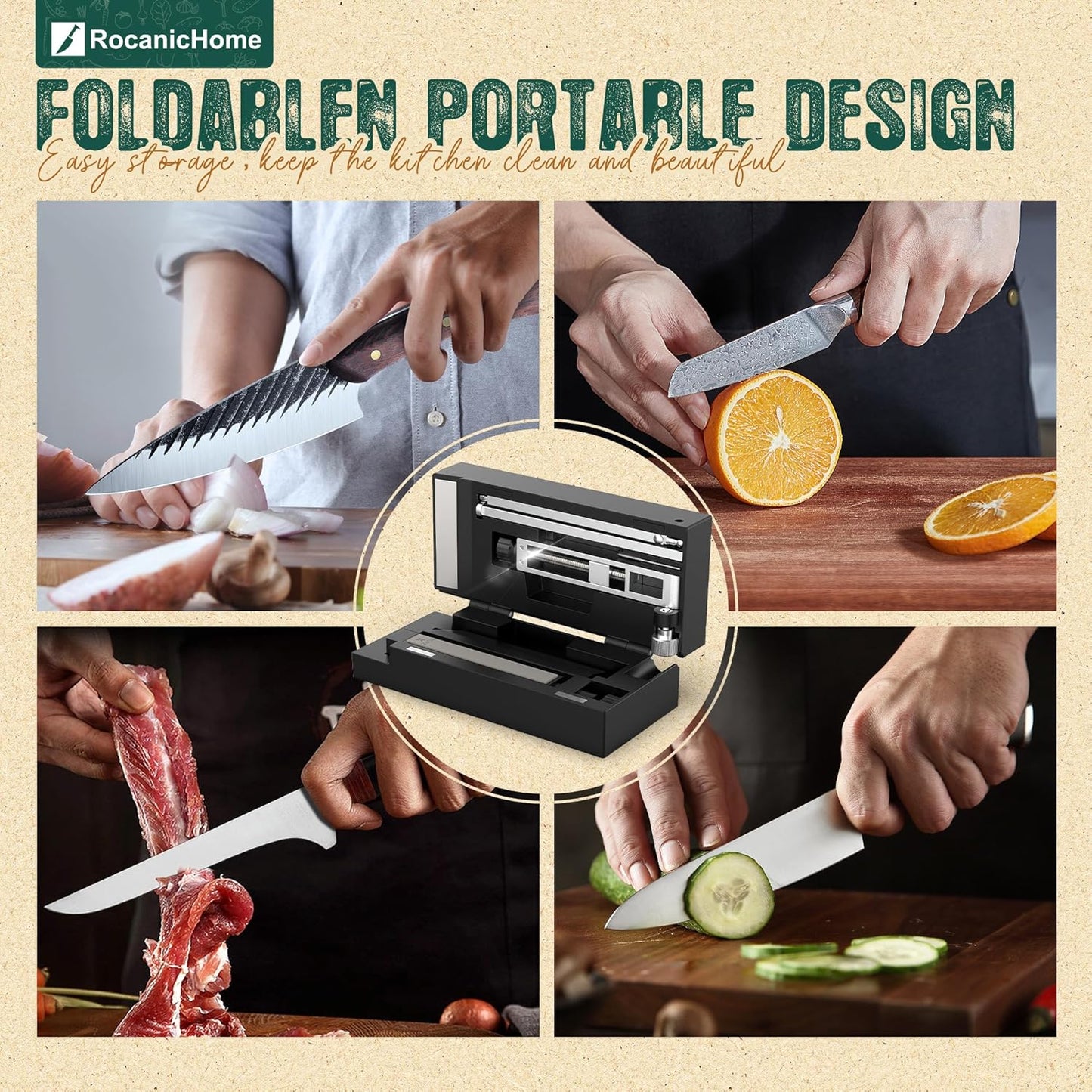 Ultra-Portable Knife Sharpener, Assemble & Use Anywhere with 4 Diamond Stones (240 to 2000 Grit), Angle Adjustable & Magnetic Clamp for Kitchen, Outdoor, Pocket Knives