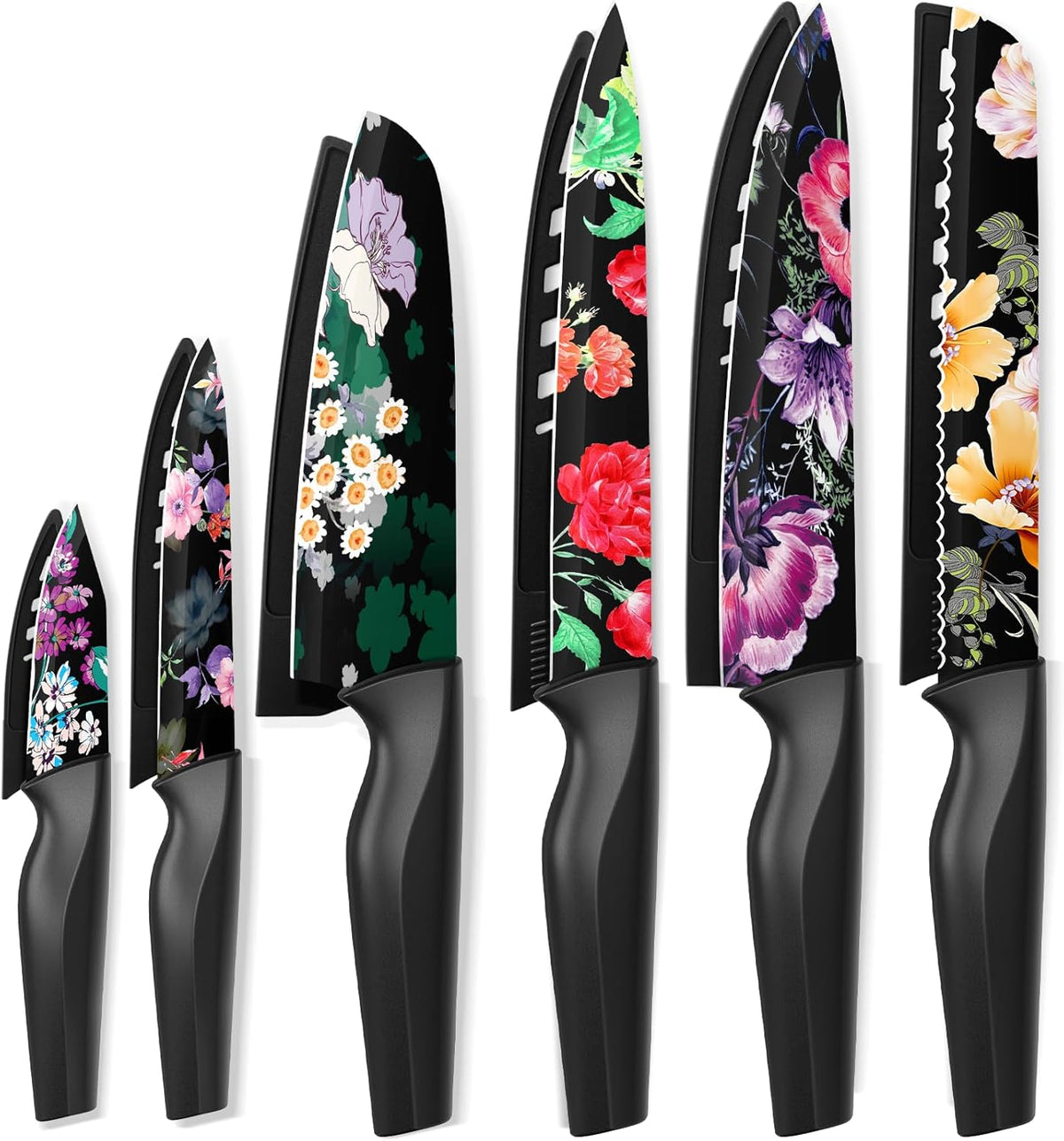 Knife Set, 12-Piece Flower Kitchen Knives Sets with Blade Guards, Dishwasher Safe, German High Carbon Stainless Steel, Perfect Gifts for Kitchen