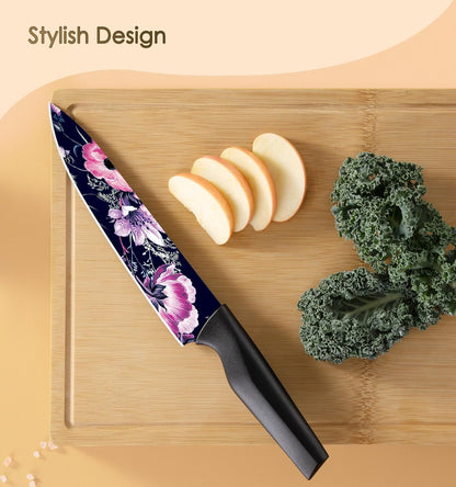 Knife Set, 12-Piece Flower Kitchen Knives Sets with Blade Guards, Dishwasher Safe, German High Carbon Stainless Steel, Perfect Gifts for Kitchen