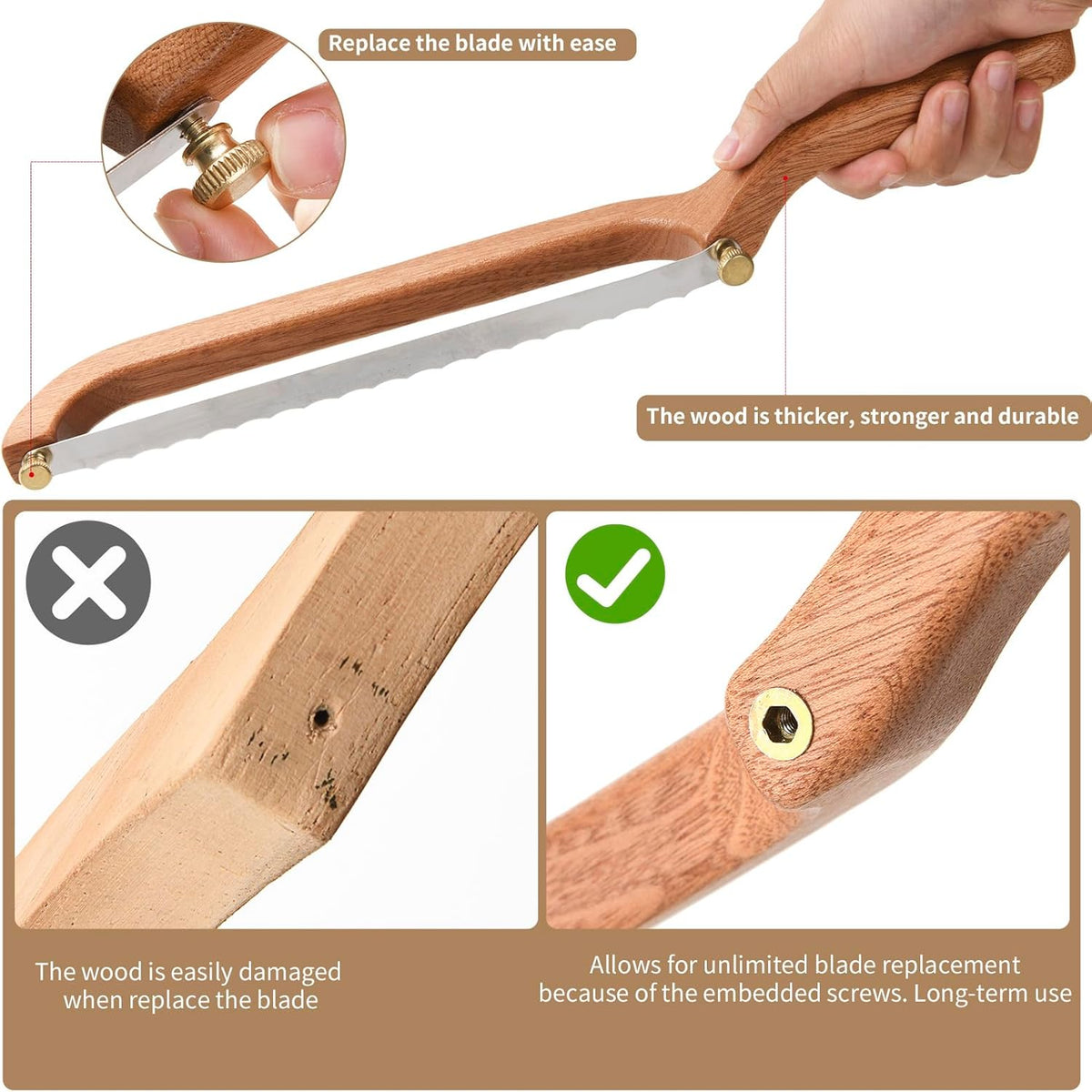 Bread Knife for Homemade Bread Sourdough, Serrated Bread Slicer & Bread Bow Knife with Ergonomic Grip for Easy, Clean & Even Slicing