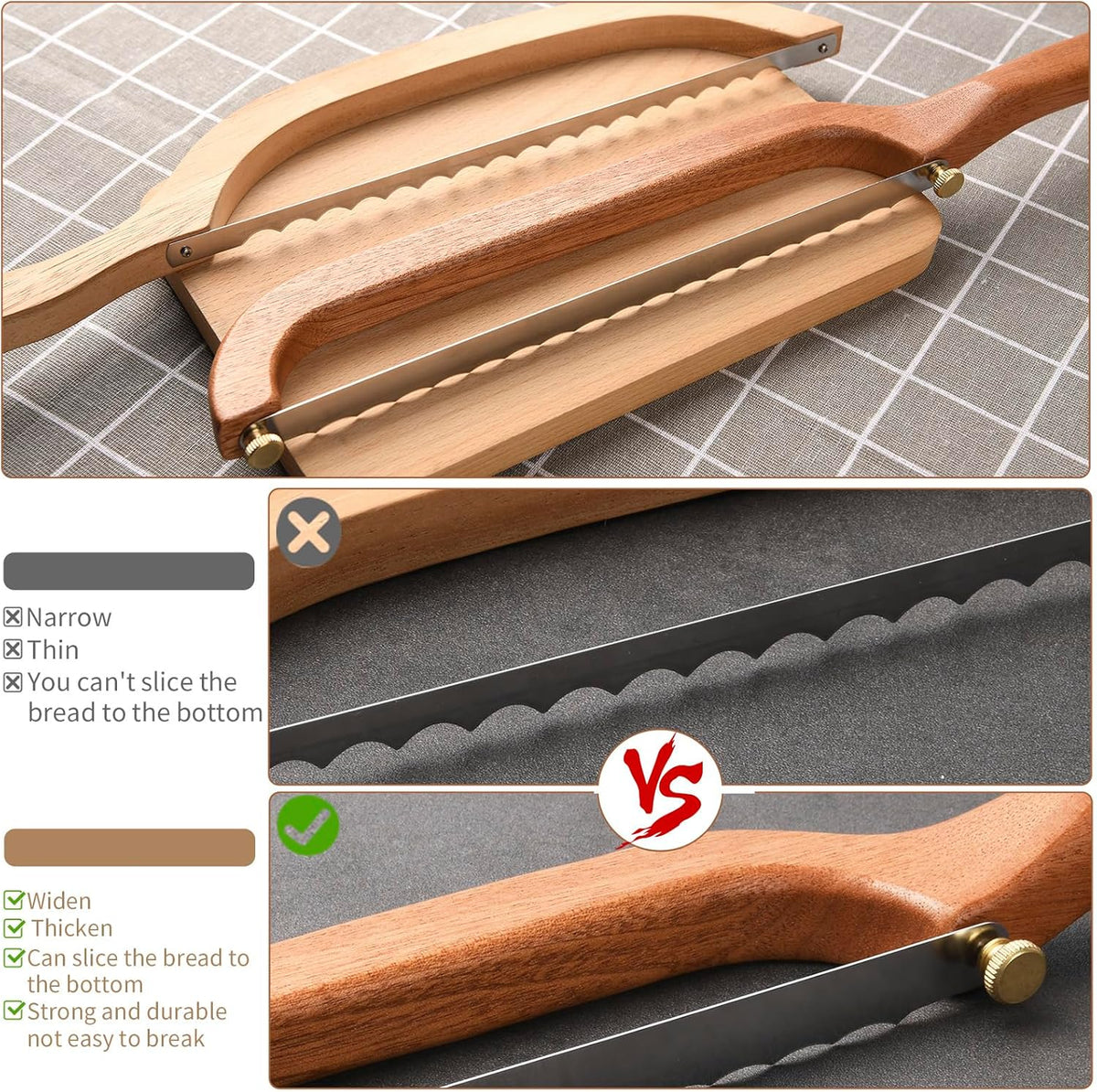 Bread Knife for Homemade Bread Sourdough, Serrated Bread Slicer & Bread Bow Knife with Ergonomic Grip for Easy, Clean & Even Slicing